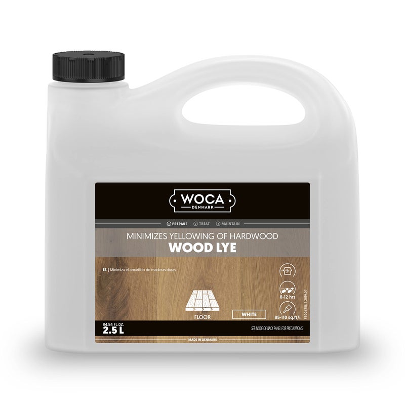 WOCA Denmark Wood Lye â€“ Scandinavian Light Wood Stain for Whitewashing & Driftwood Effect â€“ White, 2.5L â€“ Reduces Yellowing on Indoor Wood - Image 2